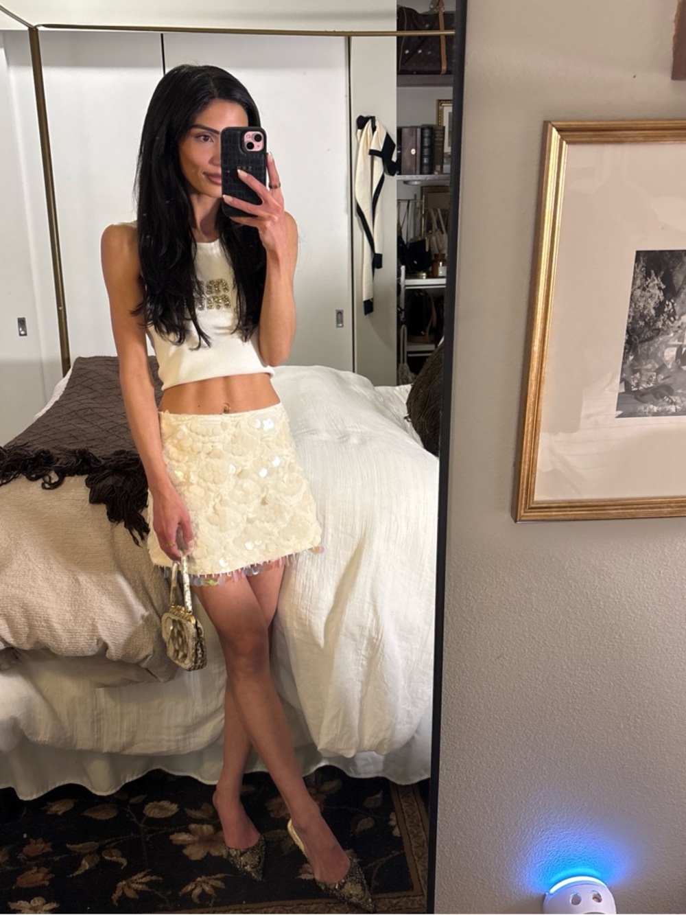 En Saison Sequin Ivory Mini Skirt